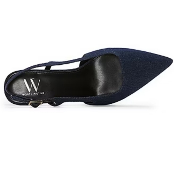 Worthington Womens Safira Pointed Toe Kitten Heel Pumps Sz 10 Denim - Picture 2 of 11